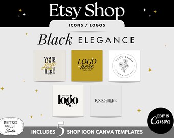 Black Elegance Etsy Shop Icon Logo Template Black Luxury Canva Template For Etsy Sellers Store Black Branding Kit Minimalist Logo Design BE1