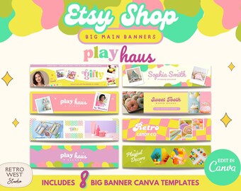 Play Haus Colorful Etsy Banner Template Etsy Sellers Store Canva Templates Bright Fun Bold Branding Kit Shop Big Main Banner Design For Etsy