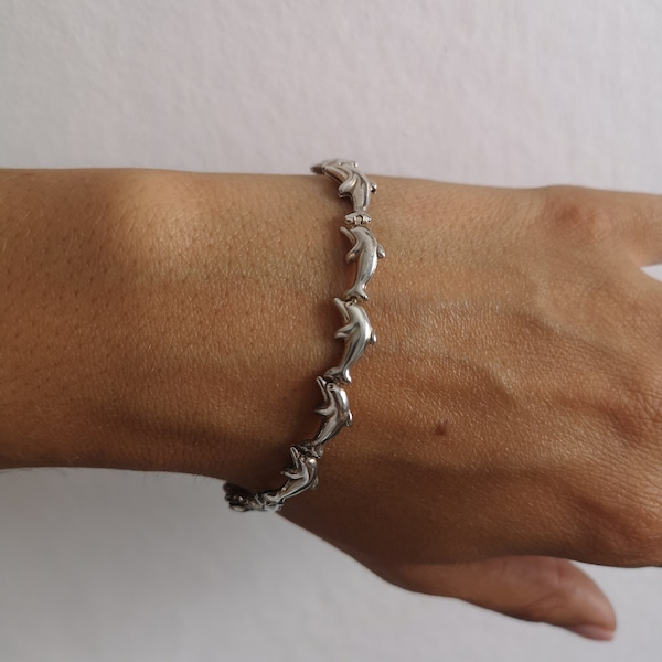 Vintage 90's Italian Sterling Silver Dolphin bracelet