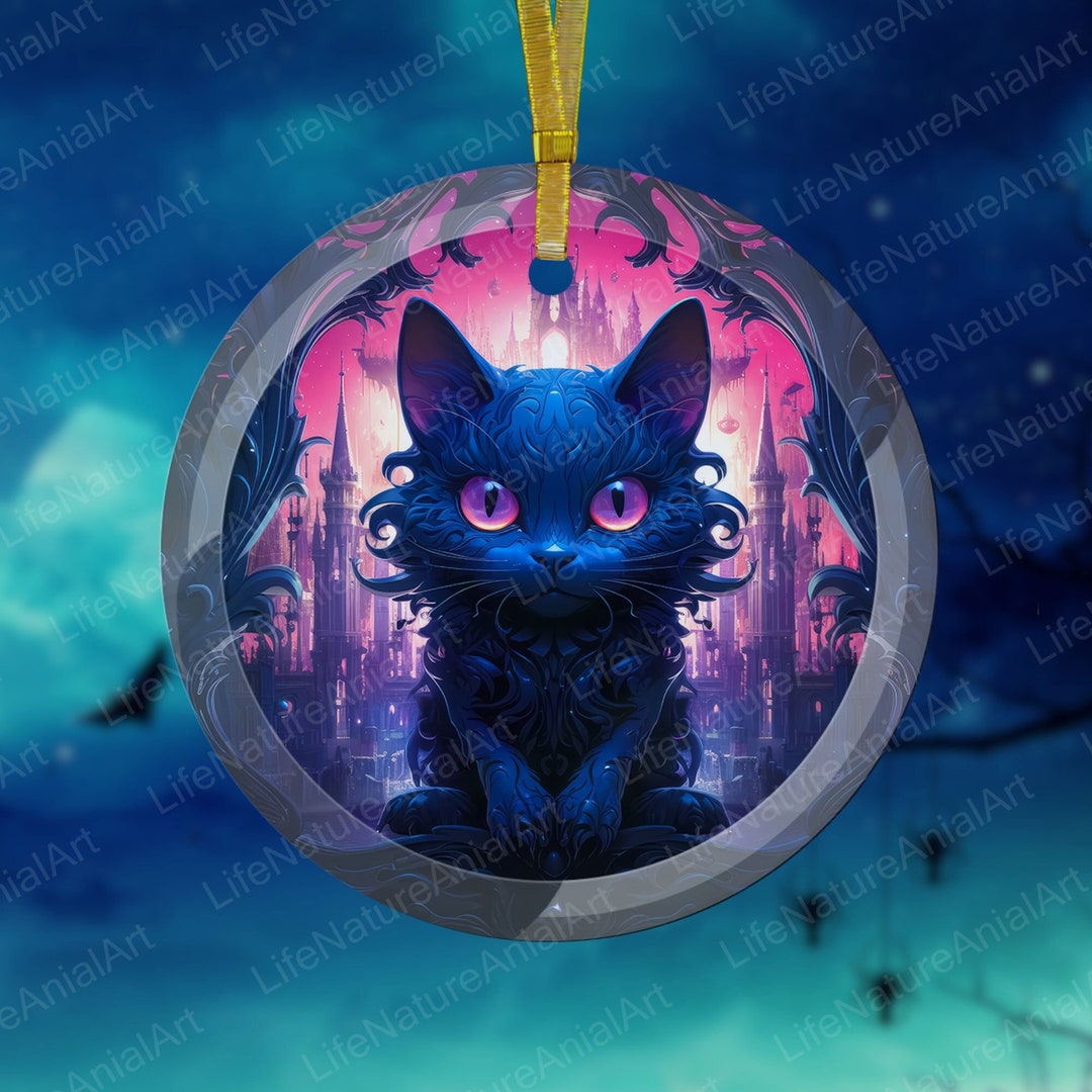 Black Cat Ornament Cat Ornament Cat Halloween Glass Etsy