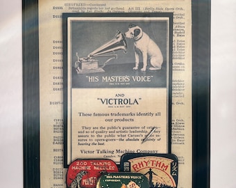 Publicité vintage Victrola pour gramophone. Décoration murale encadrée. Idée cadeau HMV