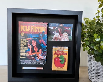 Pulp Fiction shadowbox wall art with Red Apple cigarettes.