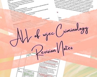 May include: A close-up of a pink and white watercolor background with the text "All of wjec Criminology Revision Notes" in black cursive writing.