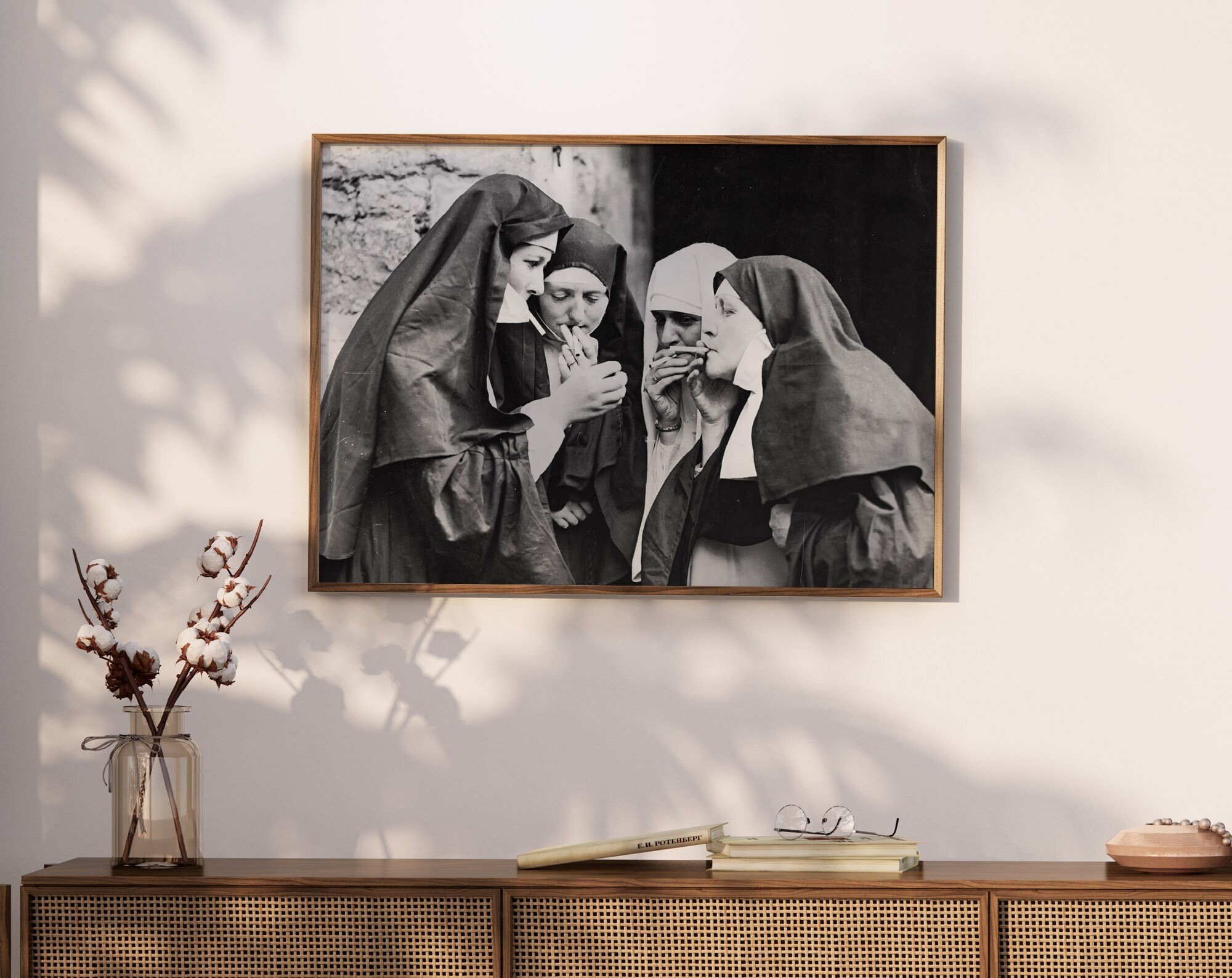 Vintage "Nuns Smoking" Canvas Wall Art Print - Framed Poster In Multiple Sizes