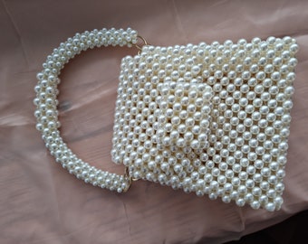pearl beaded bag, pearl wedding handbag, pearl clutch bag, pearl bag, purse, wedding clutch, evening bag,