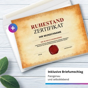XXL Abschiedskarte PERSONALISIERT (A4) - Zertifikat Urkunde Vintage Look - große Klappkarte für Kollegen mit Umschlag zur Rente Ruhestand