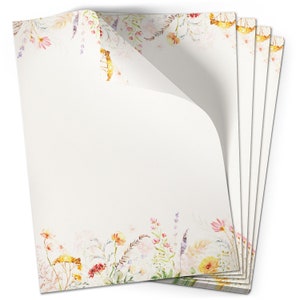 50 Blatt Motivpapier Briefpapier BlumenAquarell Look Design beidseitig bedrucktes Papier für basteln Einladung Din A4 90g