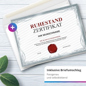 XXL Abschiedskarte PERSONALISIERT (A4) - Zertifikat Urkunde Modern - große Klappkarte für Kollegen mit Umschlag zur Rente Ruhestand