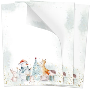 50 Blatt Motivpapier Briefpapier Weihnachten Xmas Christmas niedliche Tiere Winter beidseitig bedrucktes Papier basteln Einladung Din A4 90g