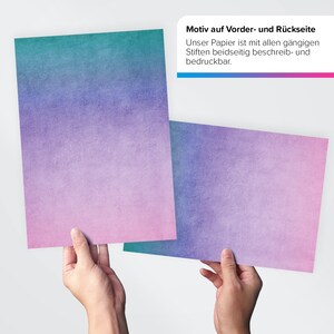 50 Blatt Motivpapier Briefpapier Vintage Look lila rosa grün Regenbogen Design beidseitig bedrucktes Papier für basteln Einladung Din A4 90g