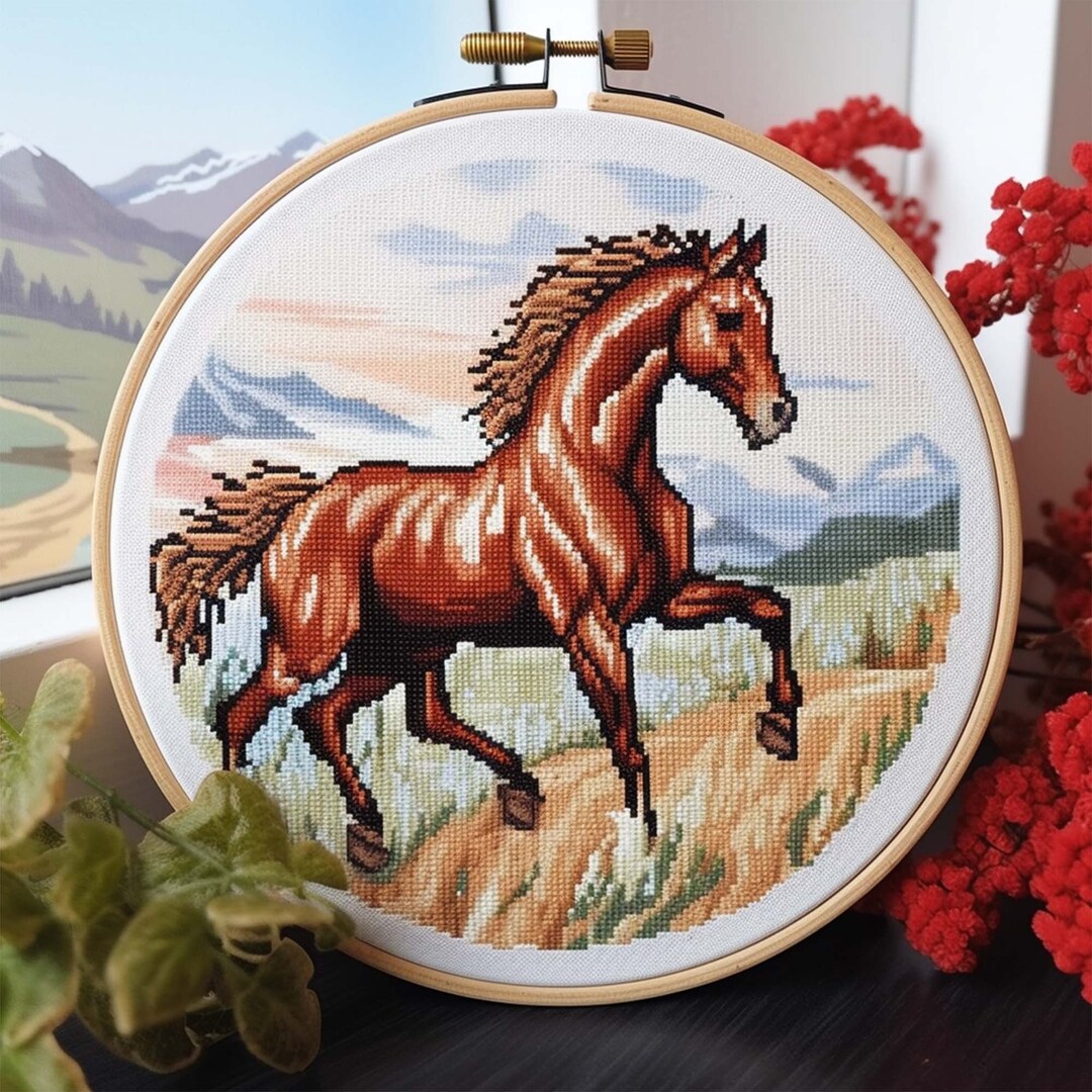 Elegant Horse Running Cross Stitch Porch Pendant Hand Etsy