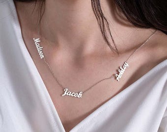 Family Necklace, Family Name Necklace, Sterling Silver Personalized Multiple Name Necklace