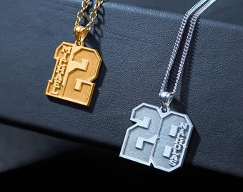 Personalized Name and Number Jersey Number Necklace With Any Combination Available in Silver & Gold
