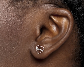 Custom Heart Name Earrings with In Sterling Silver, Rose Gold & Gold With Any Name Available