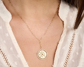 Compass Initial Paper Clip Necklace