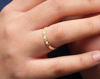 CZ Initial Ring, Initial Band with CZ's for Women