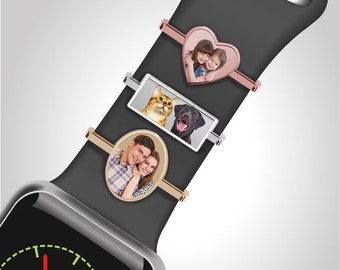 Ciondolo con foto per cinturino dell'orologio - Ciondolo per cinturino dell'Apple Watch - Ciondolo per cinturino personalizzato in argento, oro e oro rosa