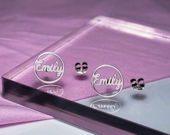 Personalized Name Earrings - Personalized Circle Name Earrings For Women