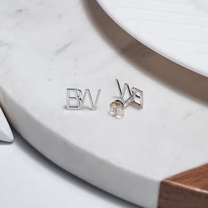 Initial Earrings - Initial Letter Earrings - Pair of Initial Earrings In Gold, Silver, Rose Gold & White Gold