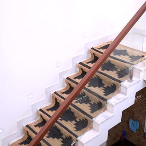 2x8 Ft Natural Hamp Jute Rug Black Plus Stairs Runner Handmade Farmhouse Boho Coastal Rustic Jute, Handwoven Area Jute Rug, Eco Friendly Rug
