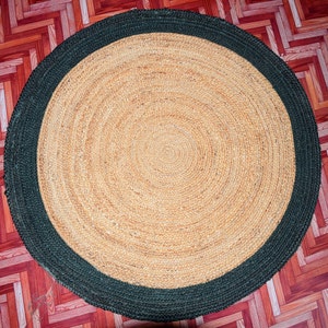 Indian Handmade Round Jute Rug With Border Bedside Round Rug Round Yoga Mat Vintage Rug Round Carpet Rustic Rug Bohemian Round Rug Rag Rug