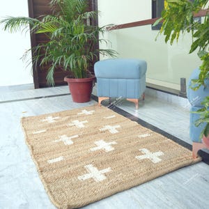 Hand Braided Jute Runner Rug: White Striped Hallway Rug