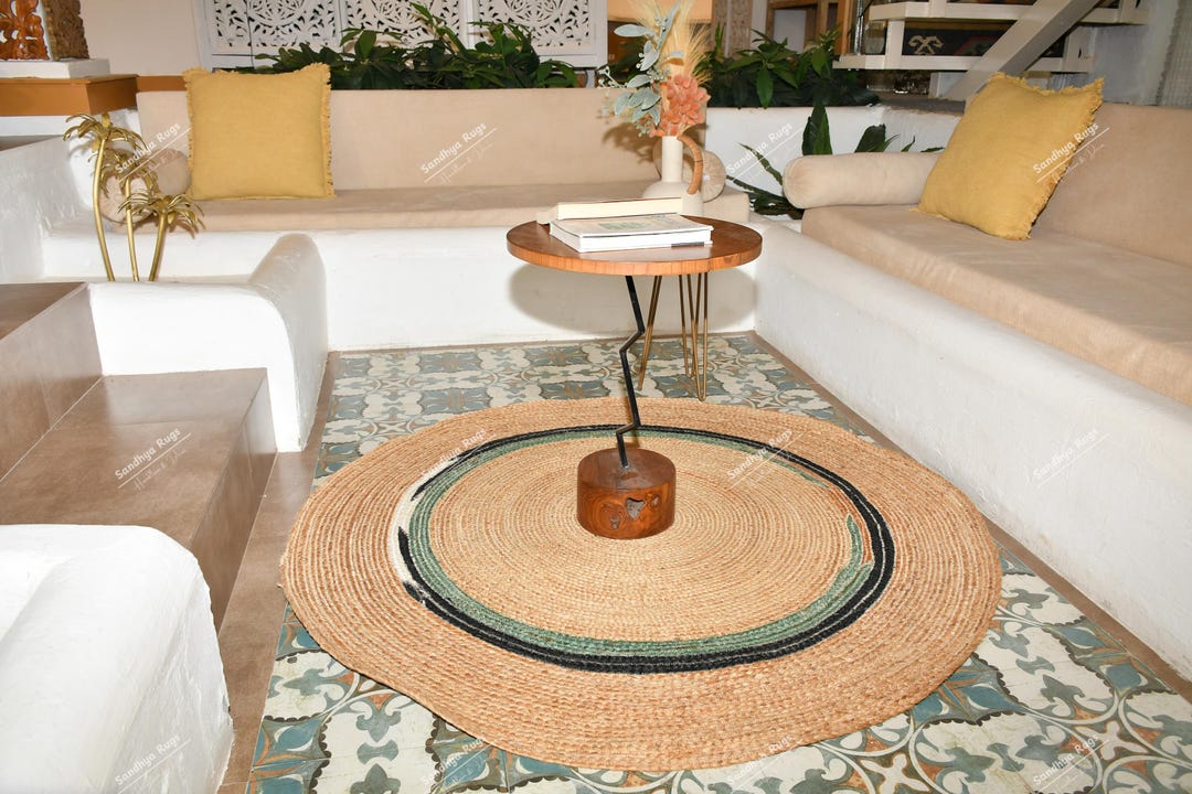 Boho Round Handmade Jute Round Rug, Large Braided Area Rug, Bohemian Circle Rug ...