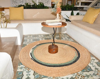 Handmade Jute Round Rug, Large Braided Area Rug, Bohemian Circle Rug, Natural Boho Coastal Home Decor Carpet, Farmhouse Dining Table Rug