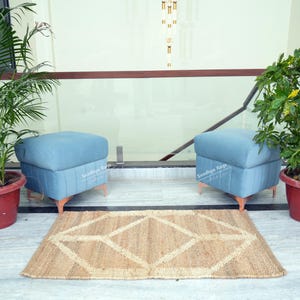 Hand Woven Jute Area Rug: Bohemian Stair Runner, Natural Hemp Fiber
