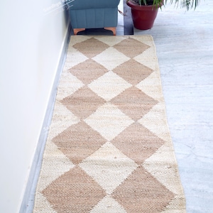 Handwoven Jute Area Rug: Striped Diamond Pattern, Eco Friendly