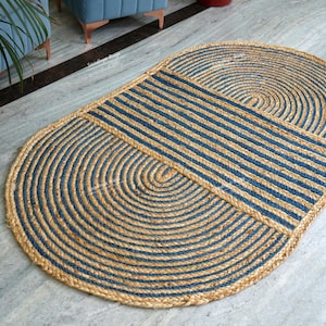 New Design Natural Jute Braided Oval Rug With Beautiful Stripes Meditation Mat Bohemian Doormat Handmade Rug Custom Size Rug Large Area Rug