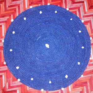 Home Decor Round Jute Rug, Natural Blue Jute Round Rug, Handmade Jute Rug Moroccan Round Rug, Area Round Rug, Rustic Vintage Rug, Custom Rug