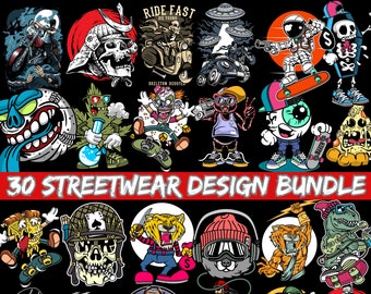 30 Urban Pop Culture Shirt Designs | Streetwear Graphics (Instant Download)