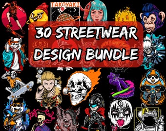 30 Streetwear Design | T-Shirt Design | Pop Culture | Bikers Design | Retro Design | Bear Street Wear Design Bundle | Hip Hop T-Shirt