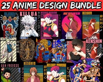 Paquete de diseños de personajes de anime para sublimación / 25 archivos PNG (descarga digital)