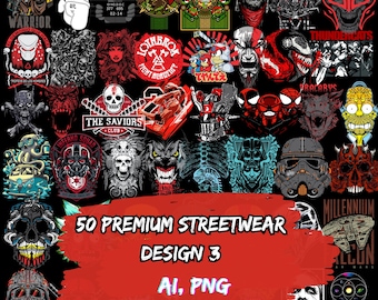 50 Premium Streetwear T-Shirt Designs | Urban Retro Graphics (SVG)