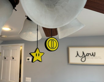 Mario Ceiling Fan Pull | Mario Bedroom | Super Home Decor | Super Star | Coin