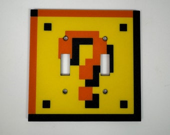 Bloc de questions rétro| 8 bits | Couvercle pour interrupteur double boîte mystère | Plaque murale chambre Super Mario - idée déco de jeu vidéo salle de jeux