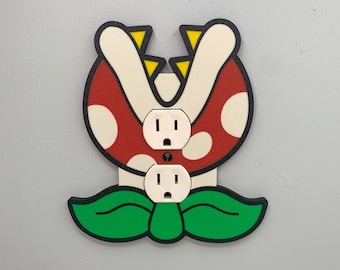 Pirahna Plant Outlet l Light Switch Cover | Super Mario Room Wall Plate | GFCI | Rocker- Nintendo video game decor kids bedroom