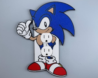 Sonic Duplex Outlet Cover | Toggle Switch | Hedgehog Wall Plate | Game Room Decor | Wall Art