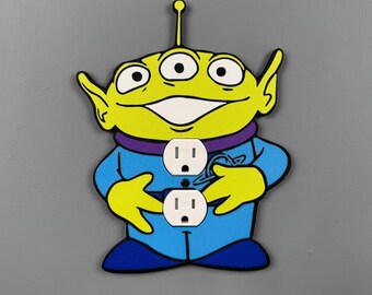 Cache prise double Alien Toy Story | Décoration de chambre d'enfants de style Pixar | Plaque murale personnalisée | Pépinières | chambre de bébé | Andy #4