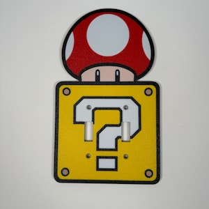 Question Block | Mystery box Mushroom Double Light Switch Cover | Super Mario Room Wall Plate -video game decor kids bedroom idea game room