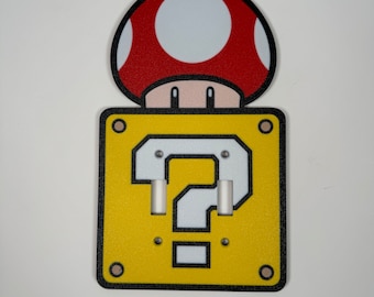 Question Block | Mystery box Mushroom Double Light Switch Cover | Super Mario Room Wall Plate -video game decor kids bedroom idea game room