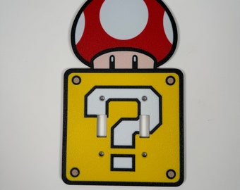 Question Block | Mystery box Mushroom Double Light Switch Cover | Super Mario Room Wall Plate -video game decor kids bedroom idea game room