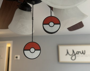 Poignée pour ventilateur de plafond Pokeball | Chambre Pokémon | Décoration d'intérieur | (Vendu par lot de deux)