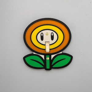 Power up plant fire flower Light Switch Cover | Super Mario Room Wall Plate - nintendo video game decor kids bedroom idea game room gift
