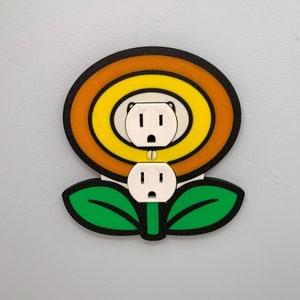 Power up plant fire flower outlet Cover | Super Mario Room Wall Plate - nintendo video game decor kids bedroom idea game room gift