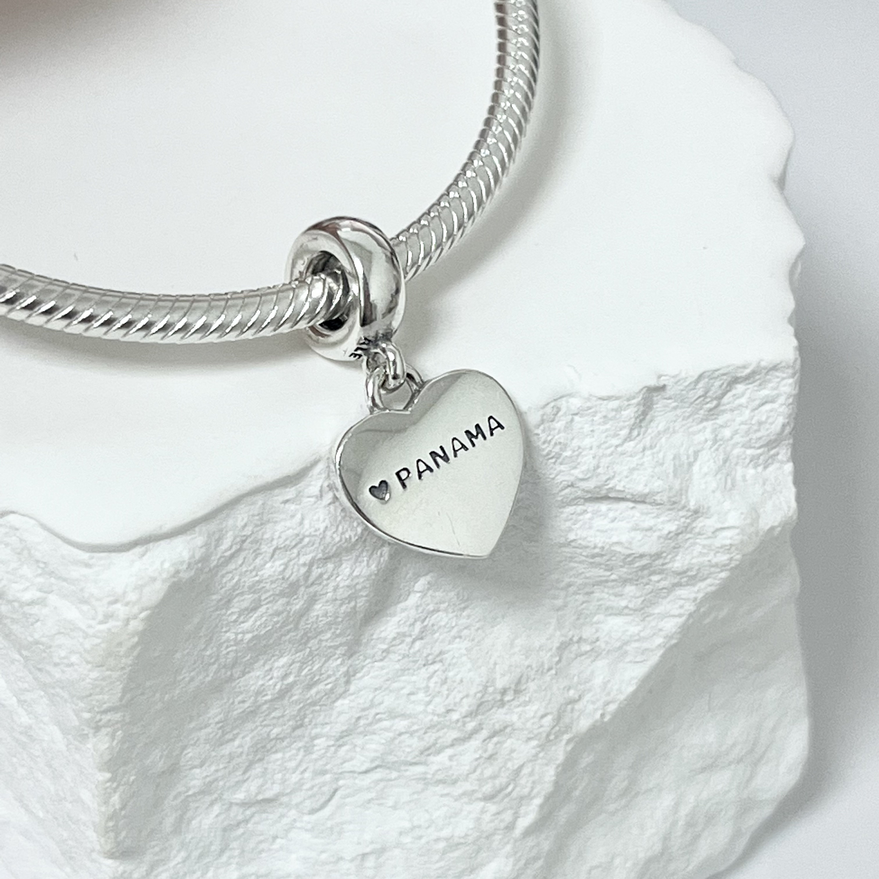 Pandora Panama Flag Heart Bracelet Charm, Panama Flag Heart Dangle Pendant S925 Silver Jewelry