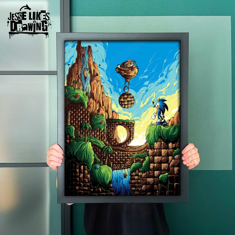 Sonic the Hedgehog Art Print - Green Hill - Eggman - Etsy