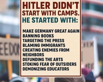 Hitler Didn't Start With Camps Political Protest Sign,Anti Trump  Sign,Political Sign,Trump Protest Signs, Rejecting Kings,Immigrants Rights